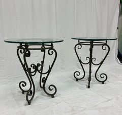 Vintage Scrolled Iron Glass Top Side Tables