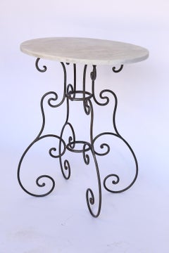 Vintage Scrolled Iron Table with Marble Top