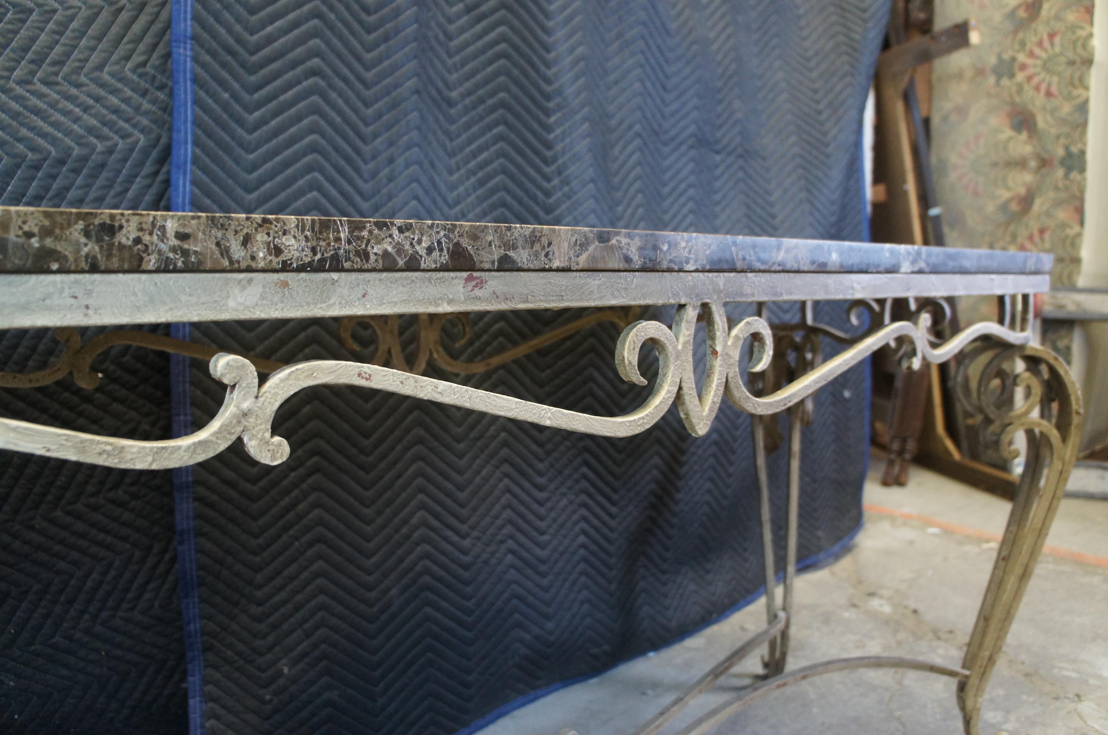 Vintage Scrolled Wrought Iron & Spanish Marble Hall Sofa Console Table 65