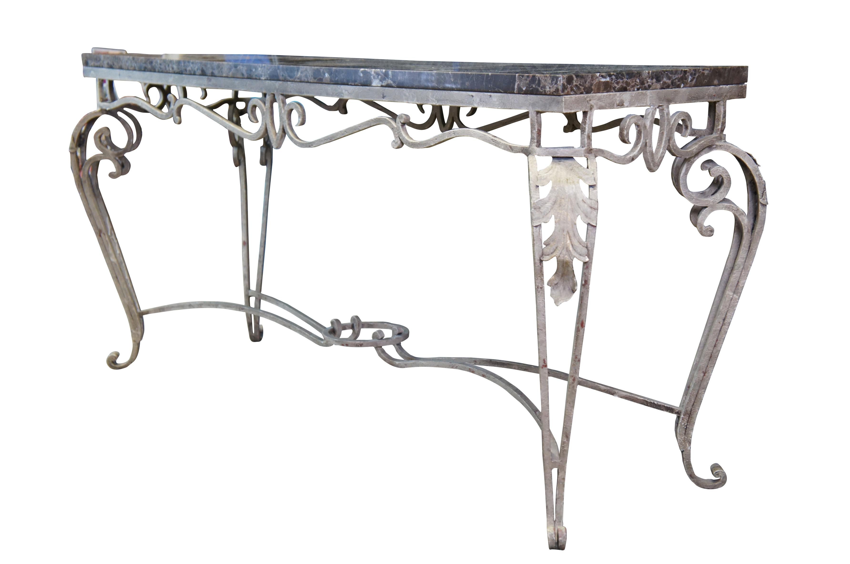 Spanish Colonial Vintage Scrolled Wrought Iron & Spanish Marble Hall Sofa Console Table 65