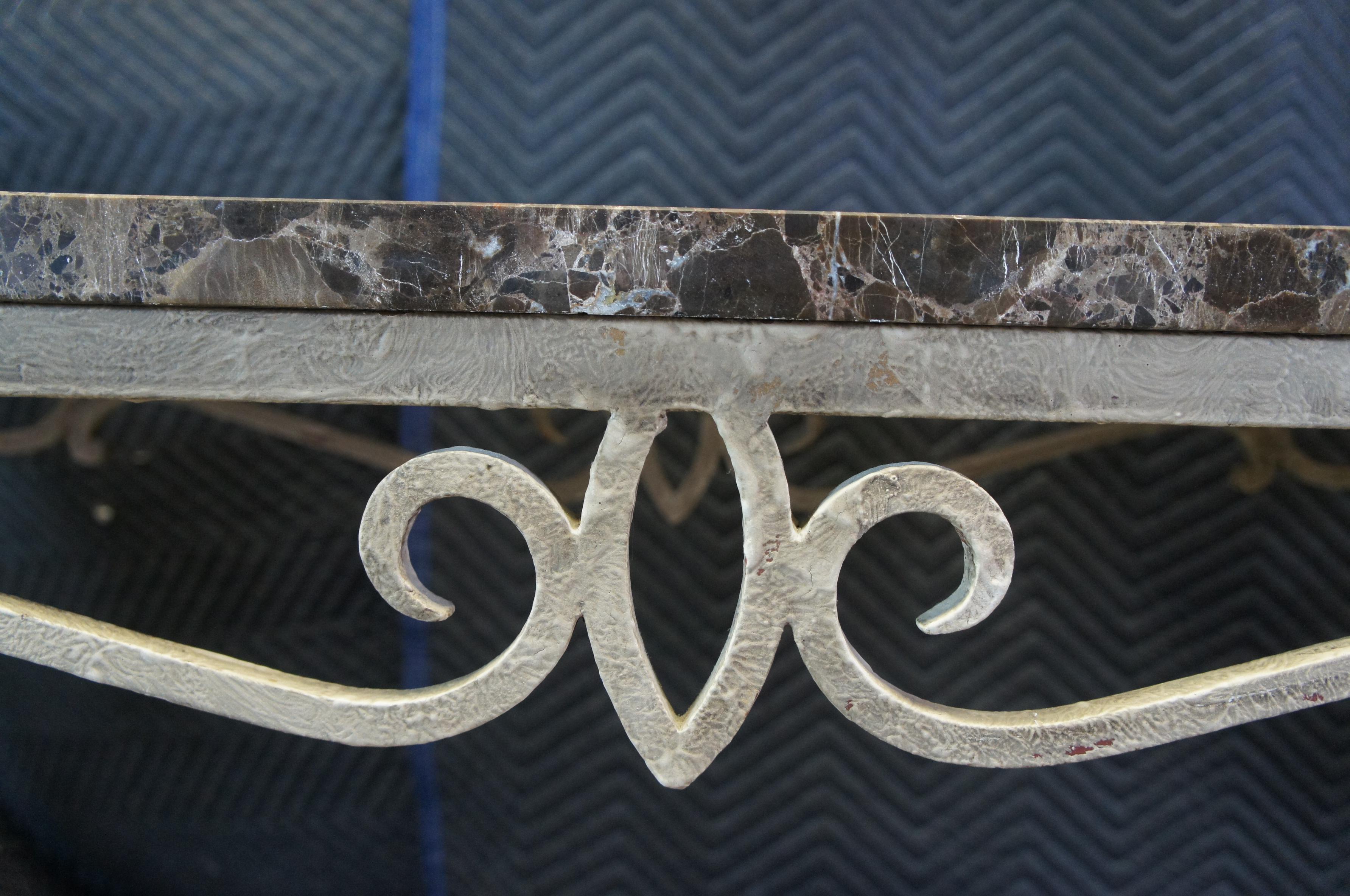 20th Century Vintage Scrolled Wrought Iron & Spanish Marble Hall Sofa Console Table 65