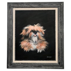 Vintage Scruffy Dog Portrait Oil Painting