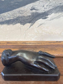 Vintage Sculpted Bronze Hand Figurine Atop Bronze Base