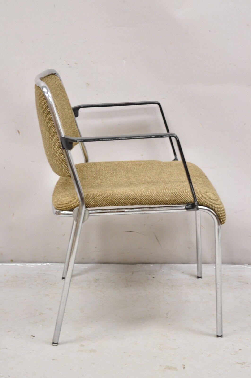 Mid-Century Modern Vintage Sculpted Chrome Frame Post Mid Century Modern Office Arm Chair For Sale