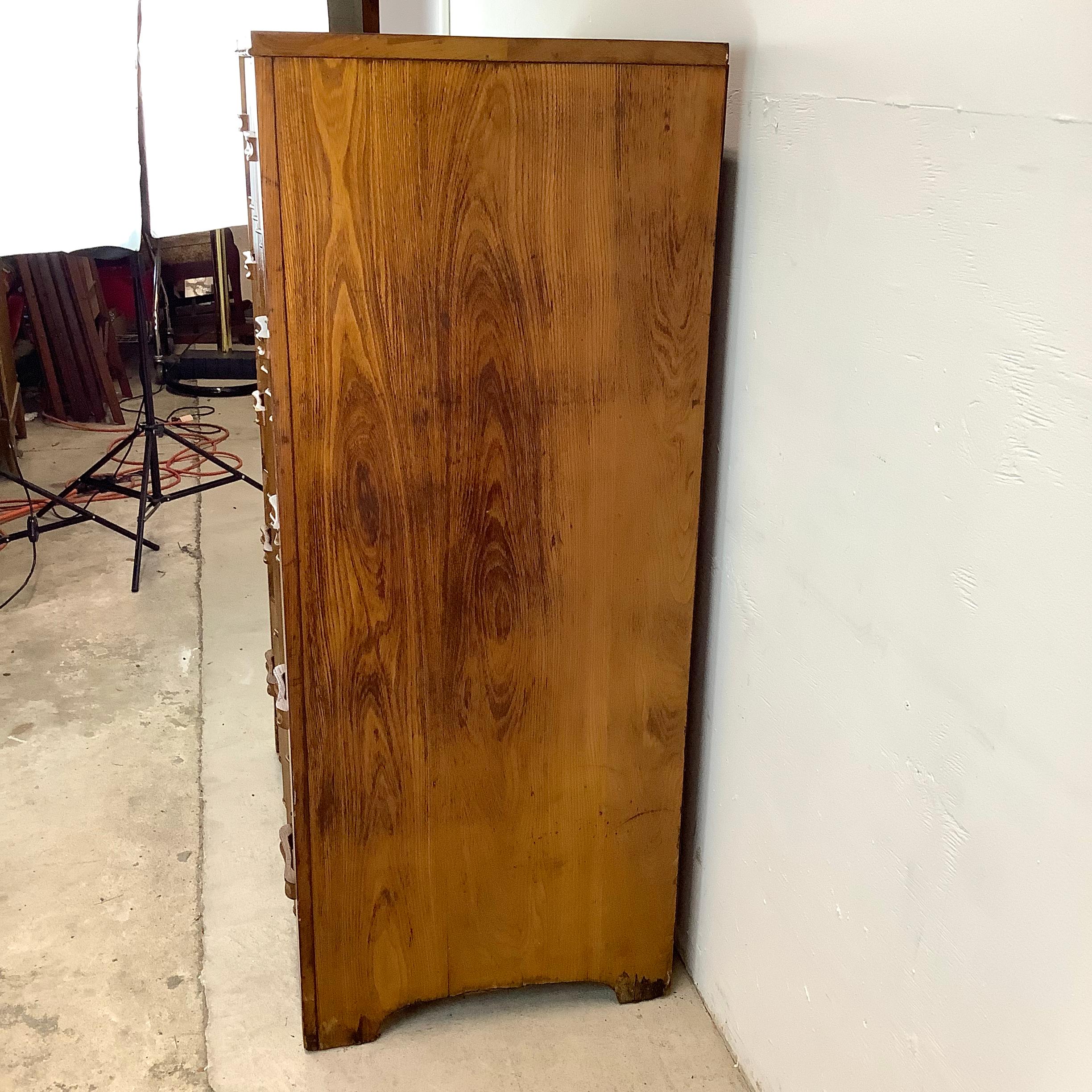 Vintage Sculpted Front Art Deco Highboy Dresser 3