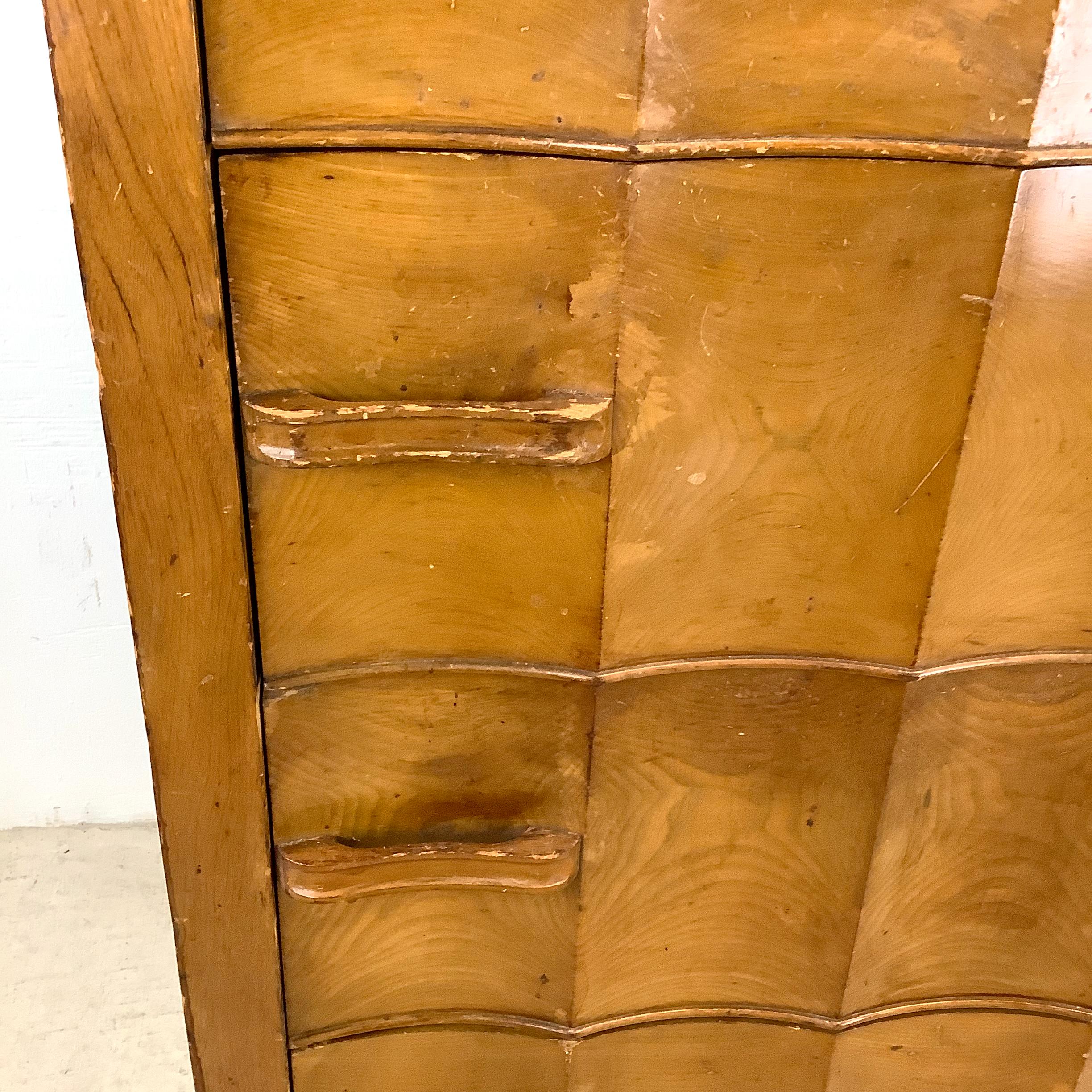 Vintage Sculpted Front Art Deco Highboy Dresser 4