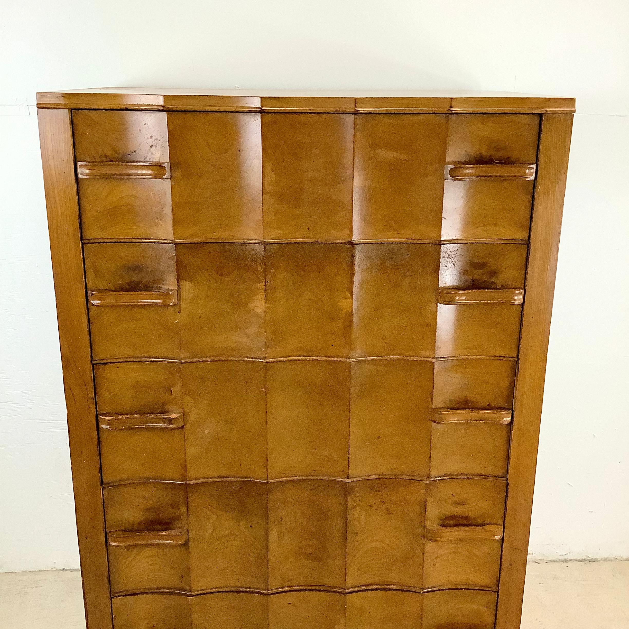 American Vintage Sculpted Front Art Deco Highboy Dresser
