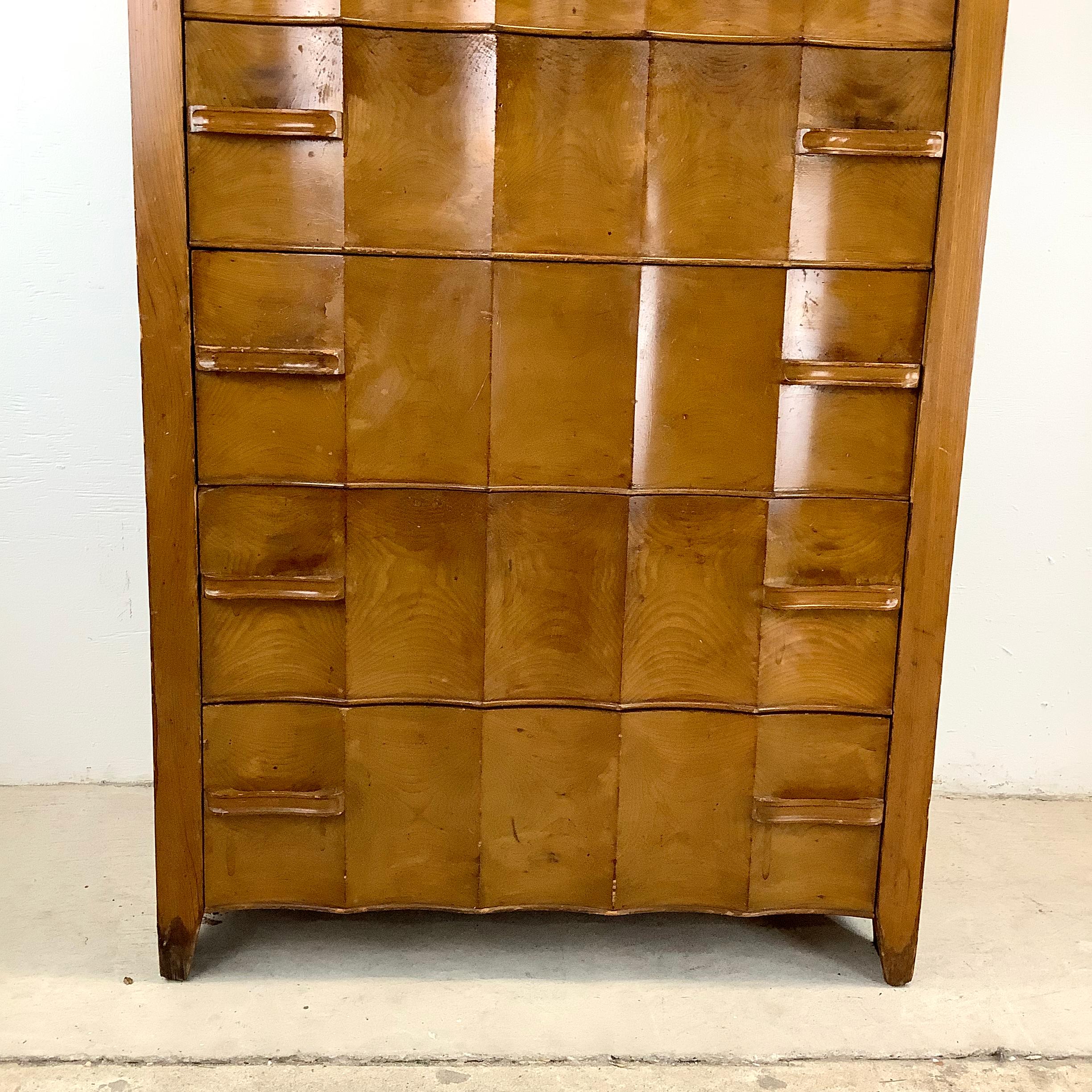 Other Vintage Sculpted Front Art Deco Highboy Dresser