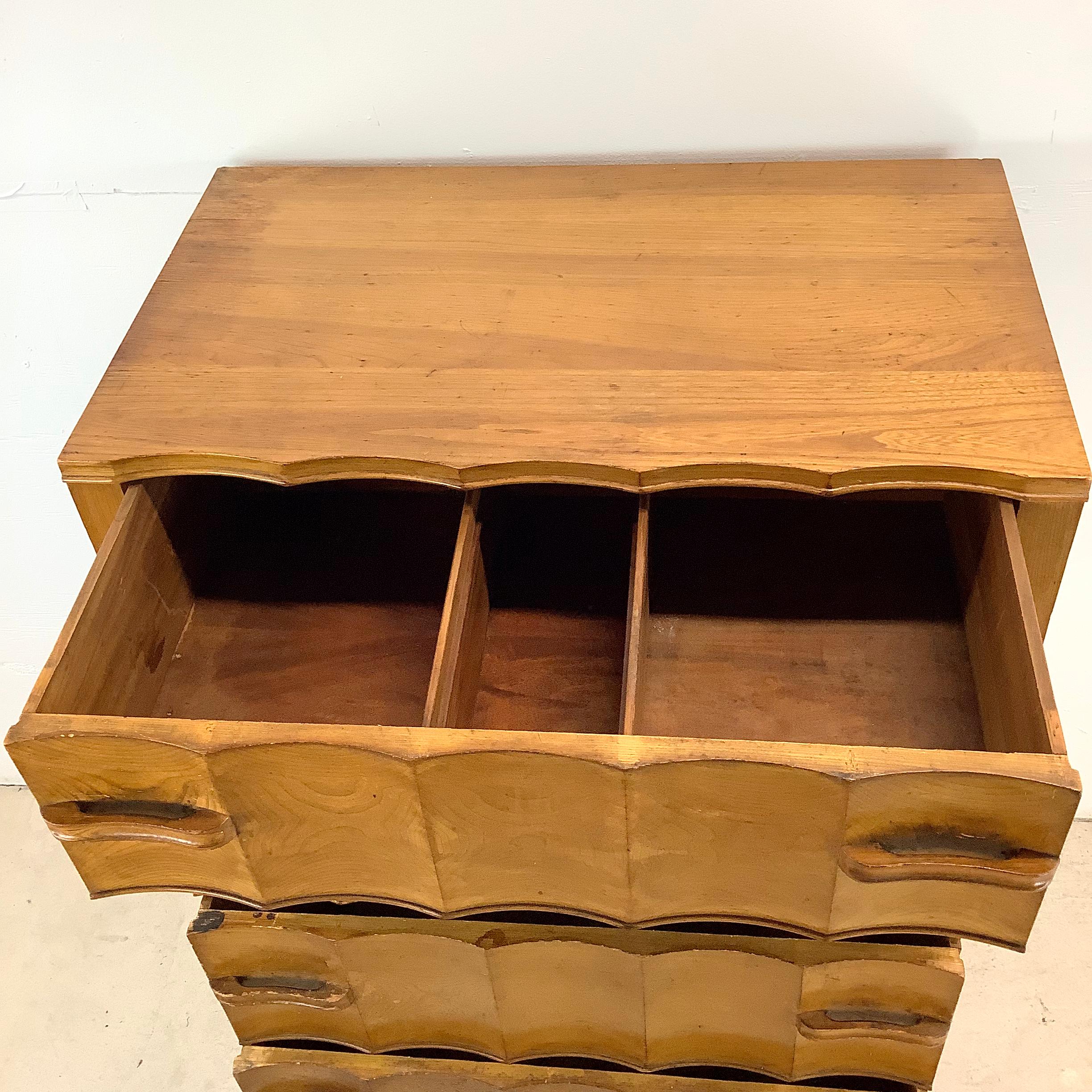 20th Century Vintage Sculpted Front Art Deco Highboy Dresser