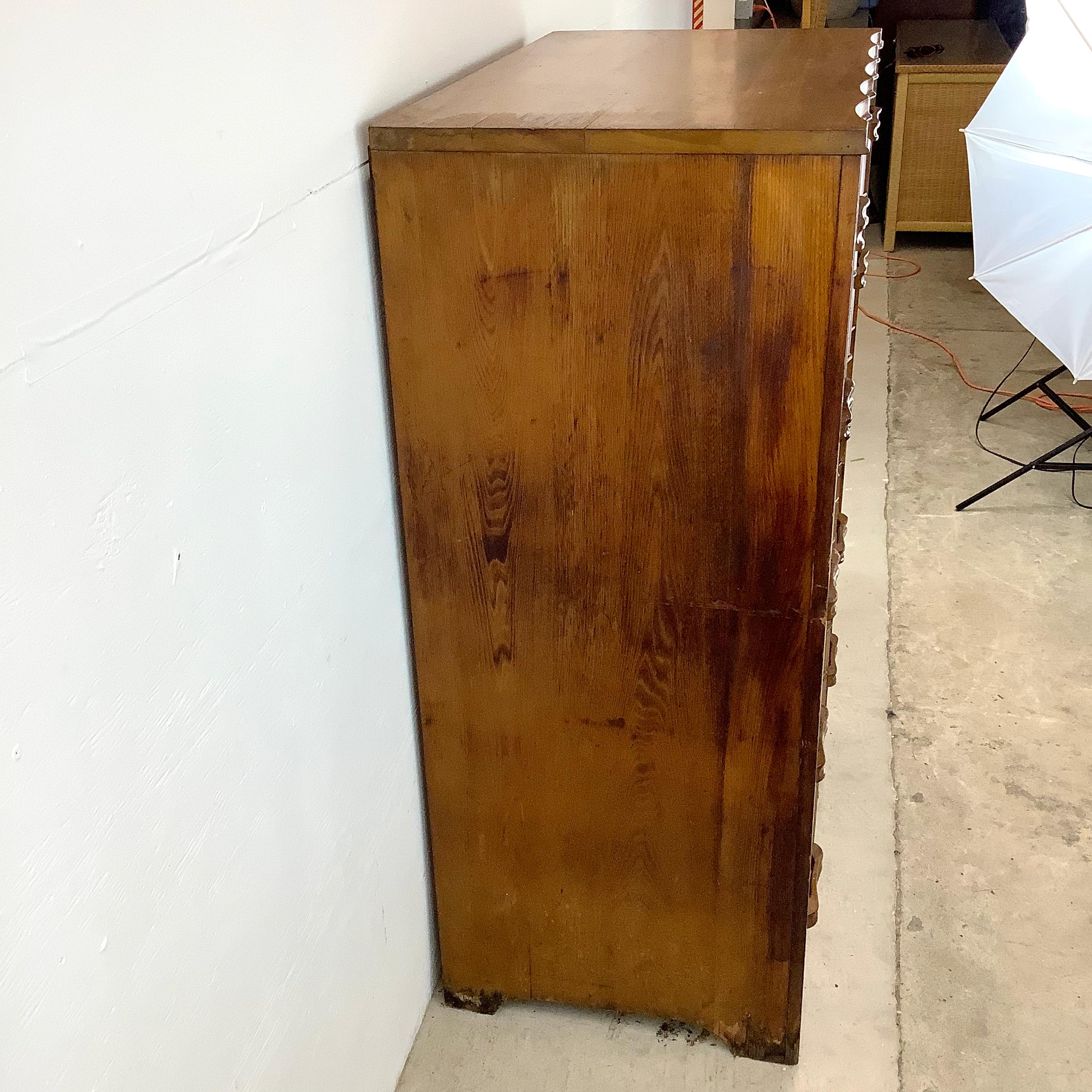 Vintage Sculpted Front Art Deco Highboy Dresser 2