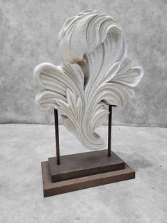 Vintage Sculpted Resin Scrolled Acanthus Leaf Sculpture On A Metal Stand