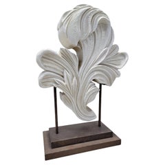 Vintage Sculpted Resin Scrolled Acanthus Leaf Sculpture On A Metal Stand