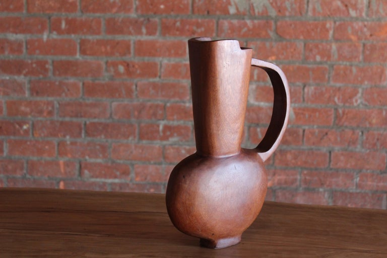 Vintage Sculpted Teak Vase, France, 1960s For Sale 6