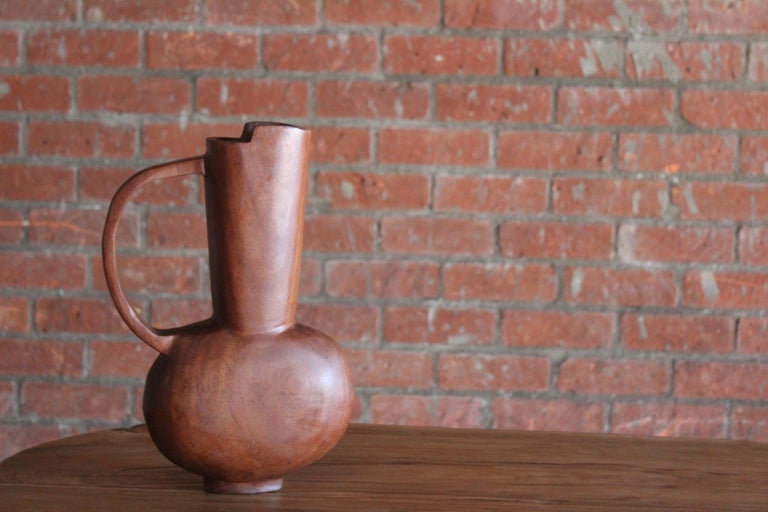 Vintage Sculpted Teak Vase, France, 1960s For Sale 8