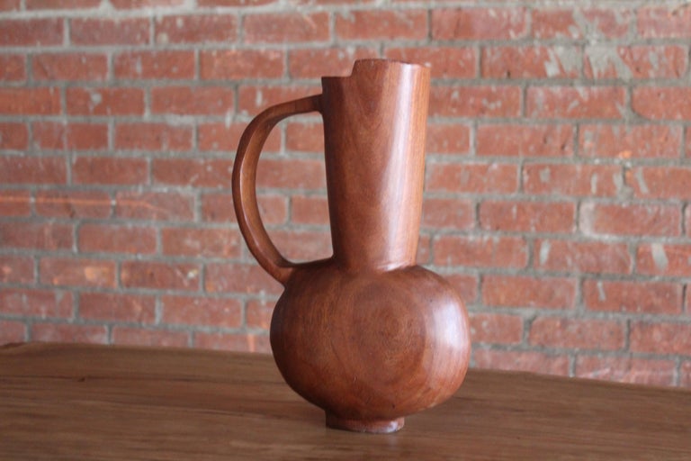 Mid-Century Modern Vintage Sculpted Teak Vase, France, 1960s For Sale
