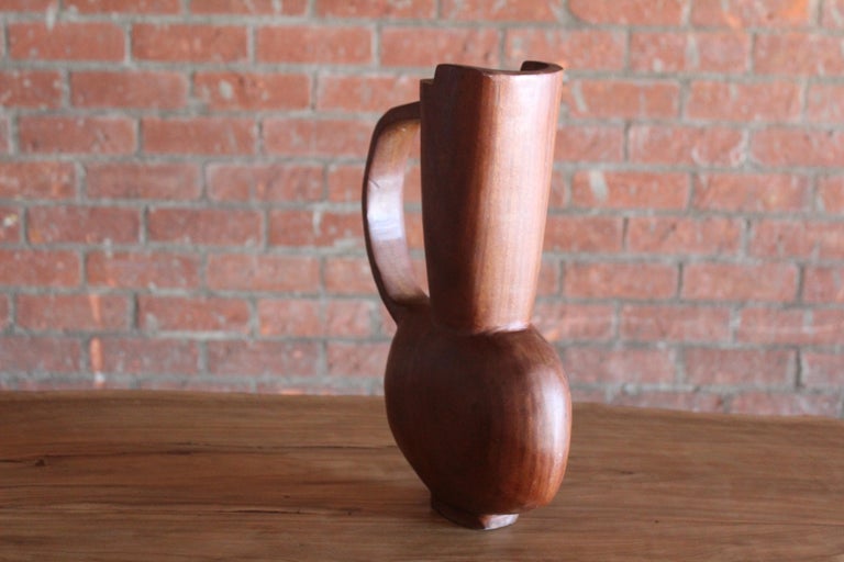 Vintage Sculpted Teak Vase, France, 1960s In Good Condition For Sale In Los Angeles, CA