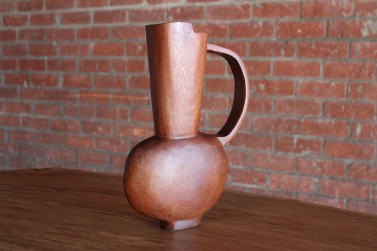 Mid-20th Century Vintage Sculpted Teak Vase, France, 1960s For Sale