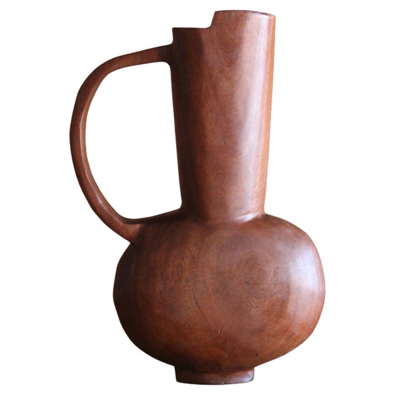 Vintage Sculpted Teak Vase, France, 1960s For Sale