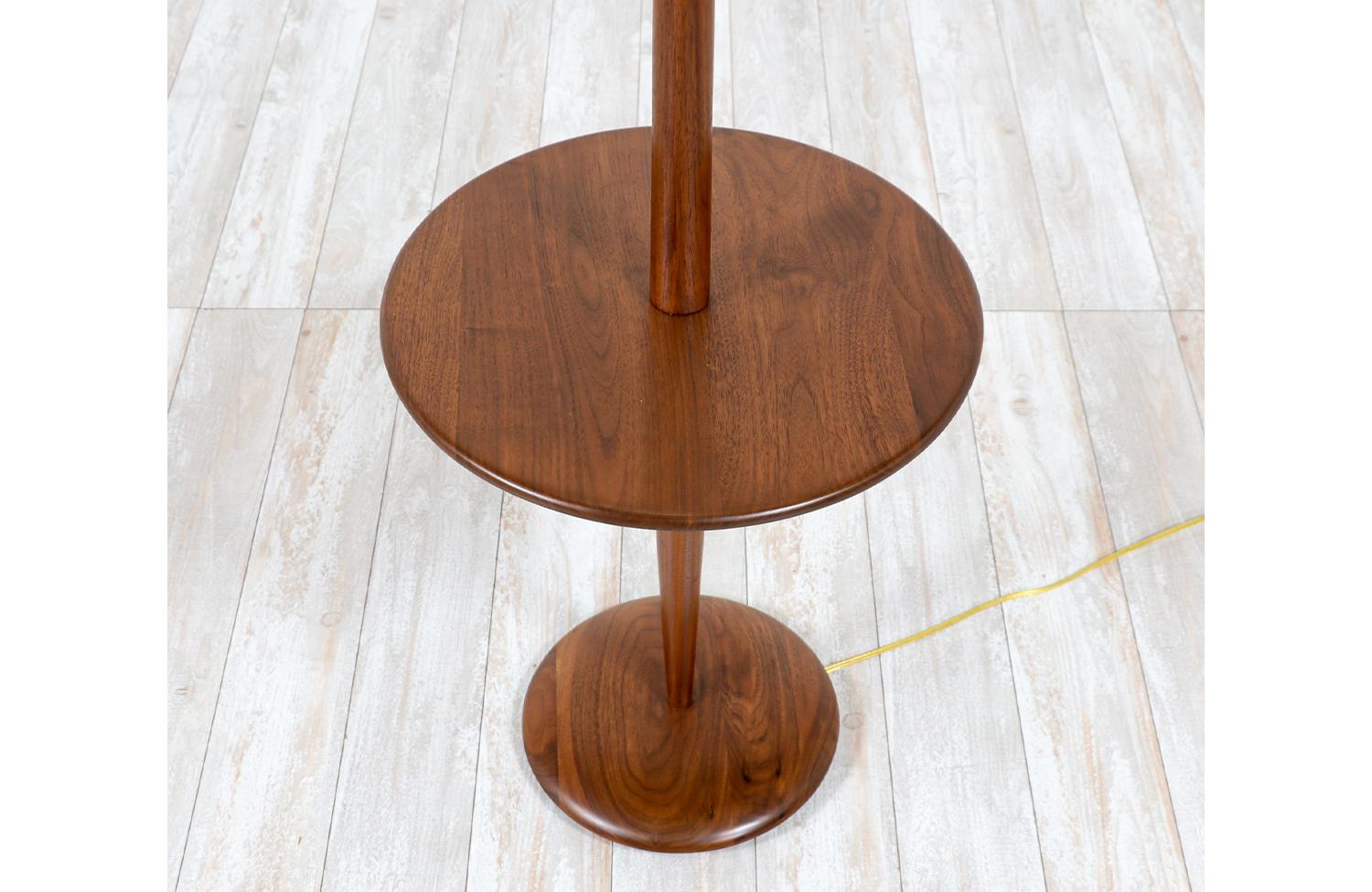 Mid-20th Century Vintage Sculpted Walnut Floor Lamp with Side Table by Laurel