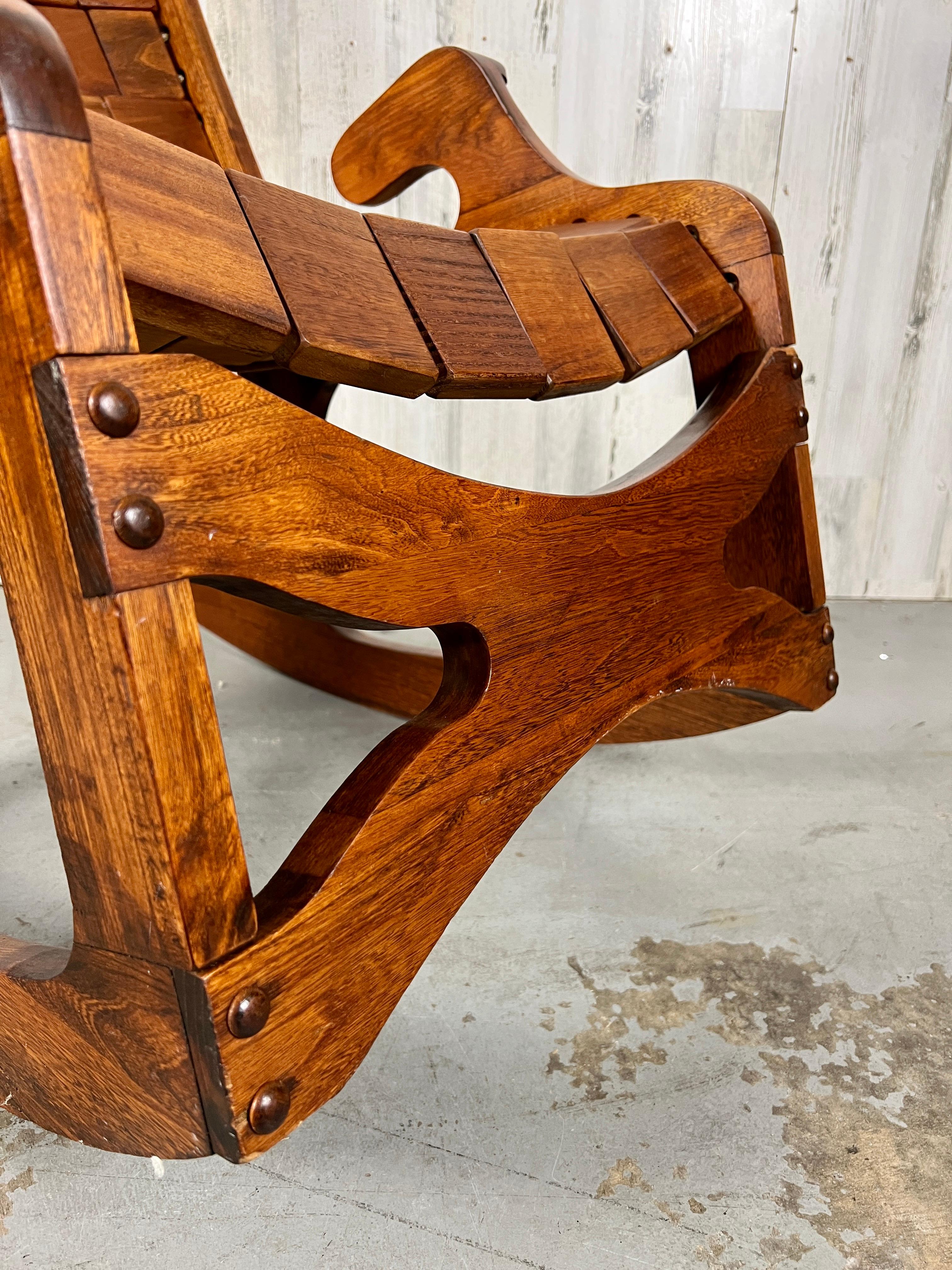 20th Century Vintage Sculpted Walnut Patchwork Rocking Chair For Sale