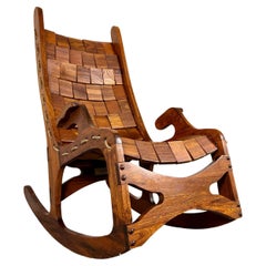 Vintage Sculpted Walnut Patchwork Rocking Chair