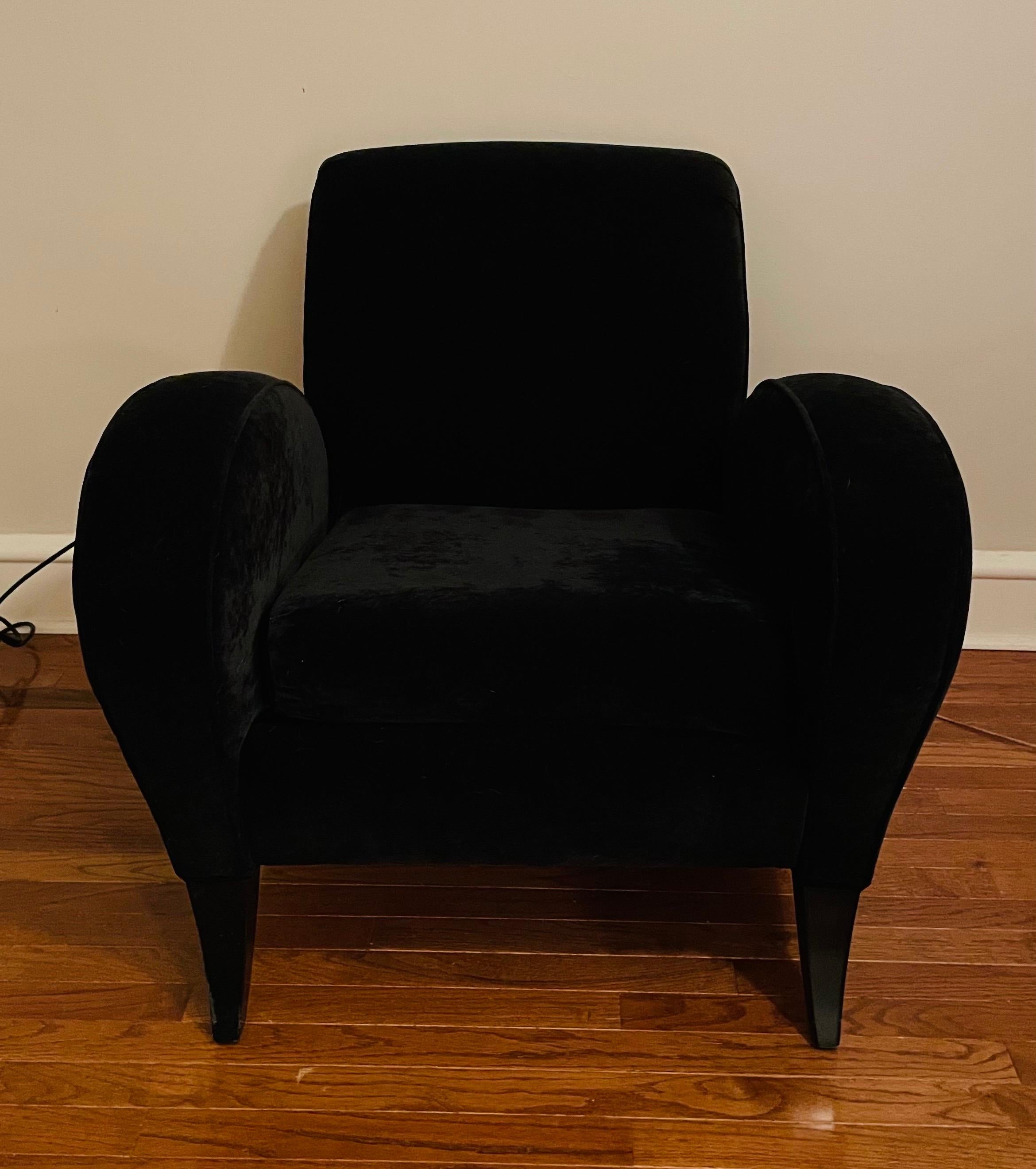 American Vintage Sculptural Art Deco Club Lounge Chair in Black Velvet For Sale