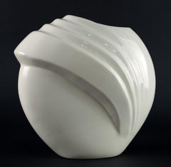Vintage Sculptural Asymmetrical Art Deco White Ceramic Vase 1980s