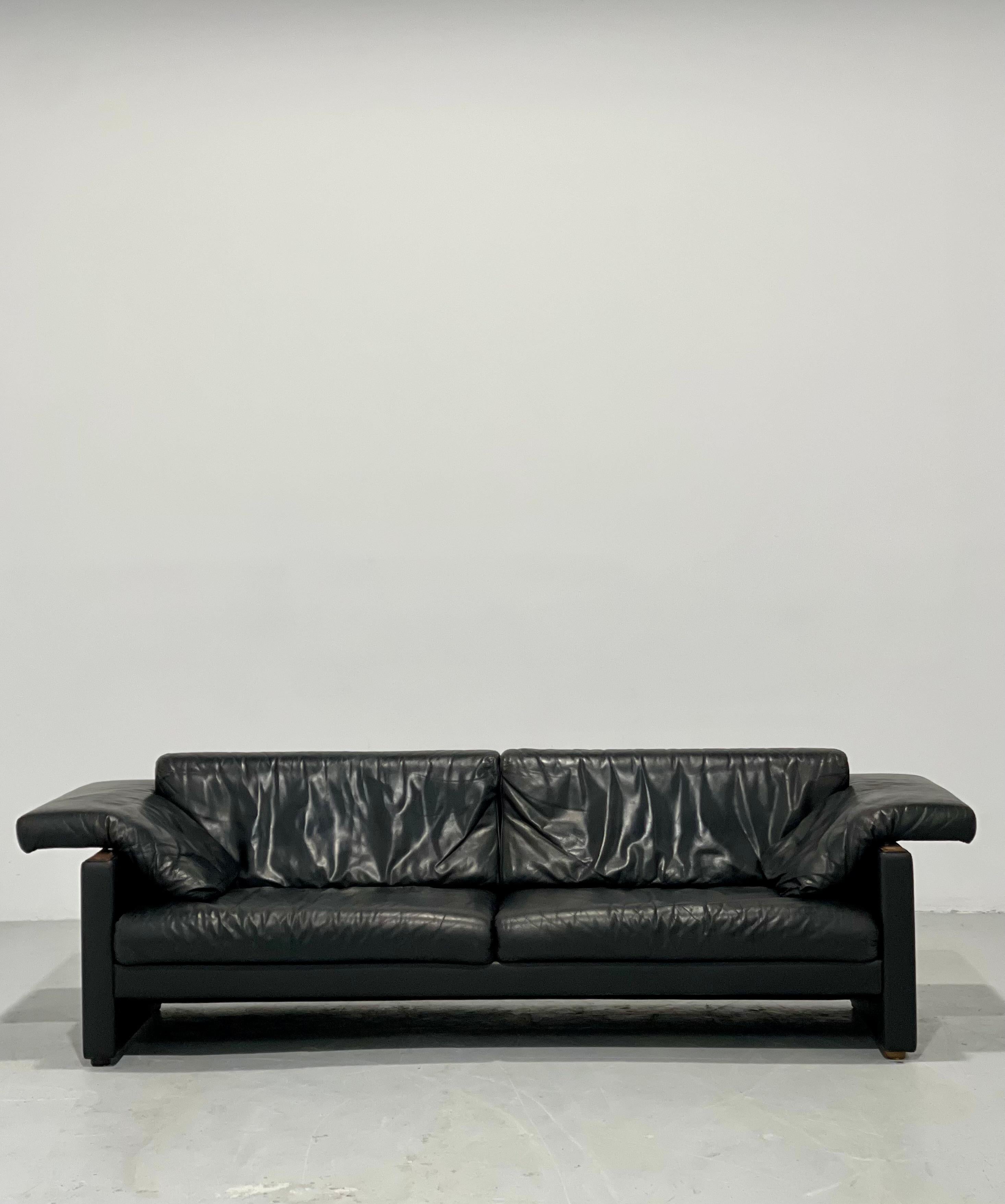 Vintage Sculptural Austrian Top Grain Leather Sofa  In Good Condition In Toronto, CA