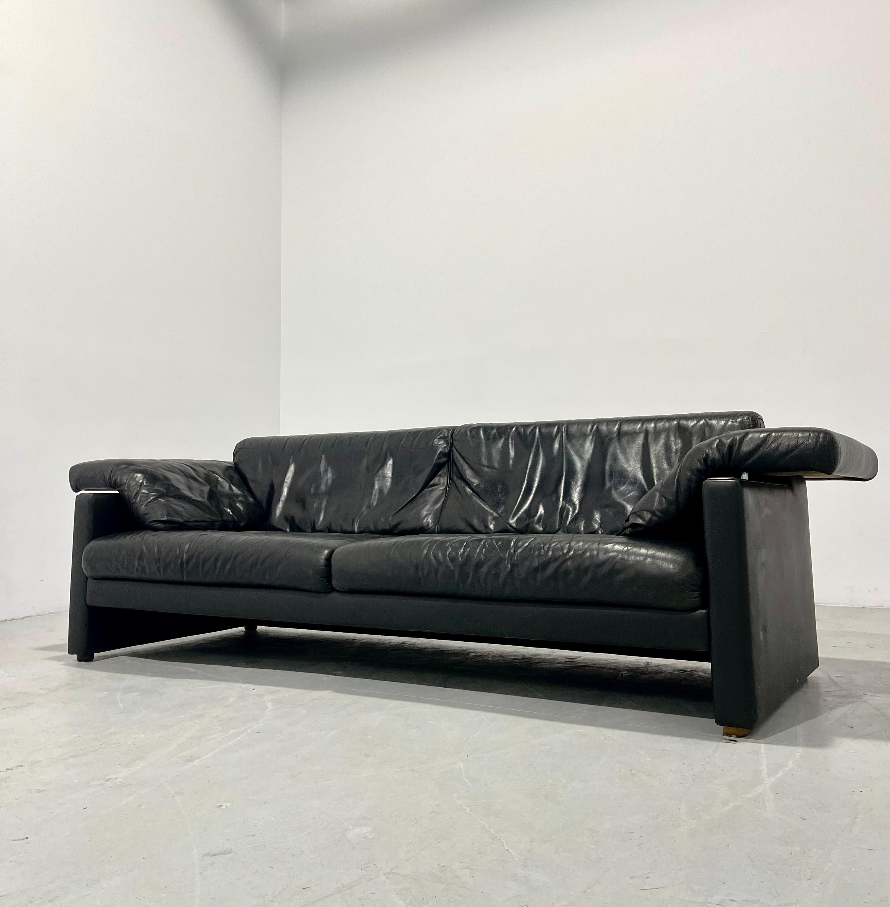 Mid-20th Century Vintage Sculptural Austrian Top Grain Leather Sofa 