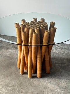Bundled Bamboo Glass-Top Dining Table, Attributed to Budji Layug, 1970s