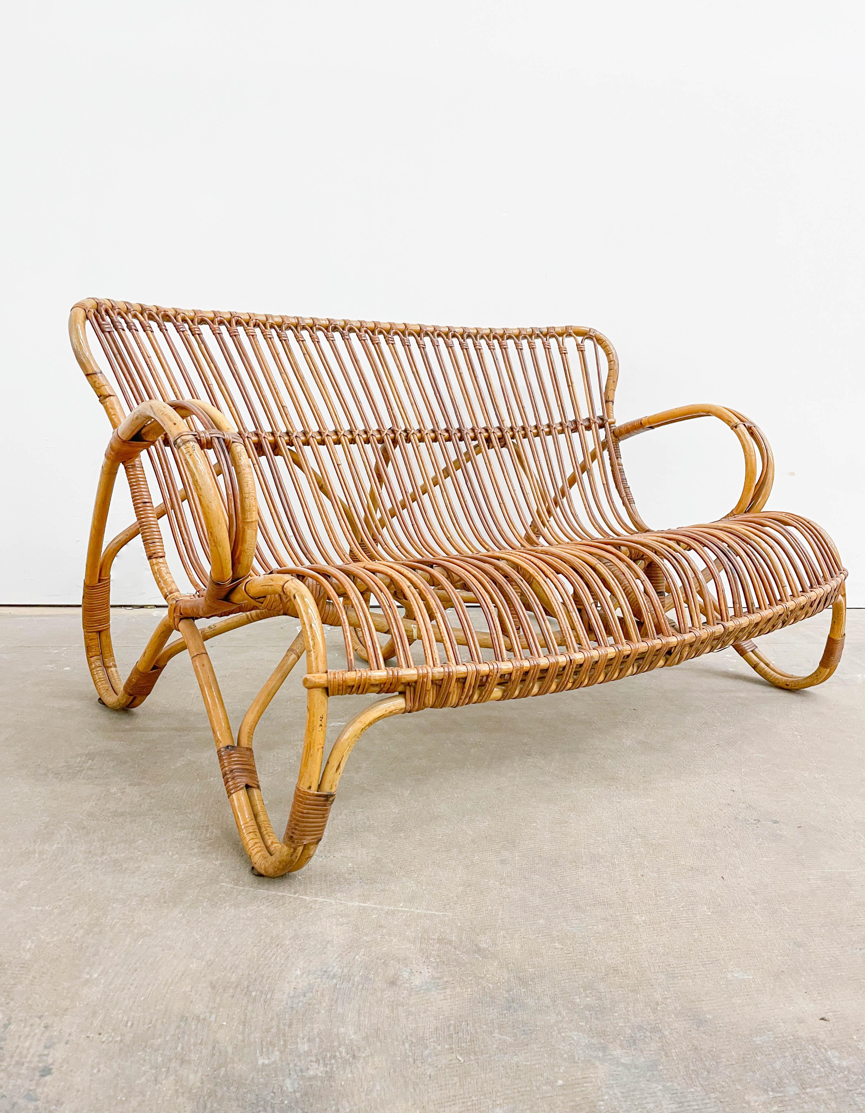 Dutch Vintage Sculptural Bamboo Sofa by Rohe Noorwolde, 1960s For Sale