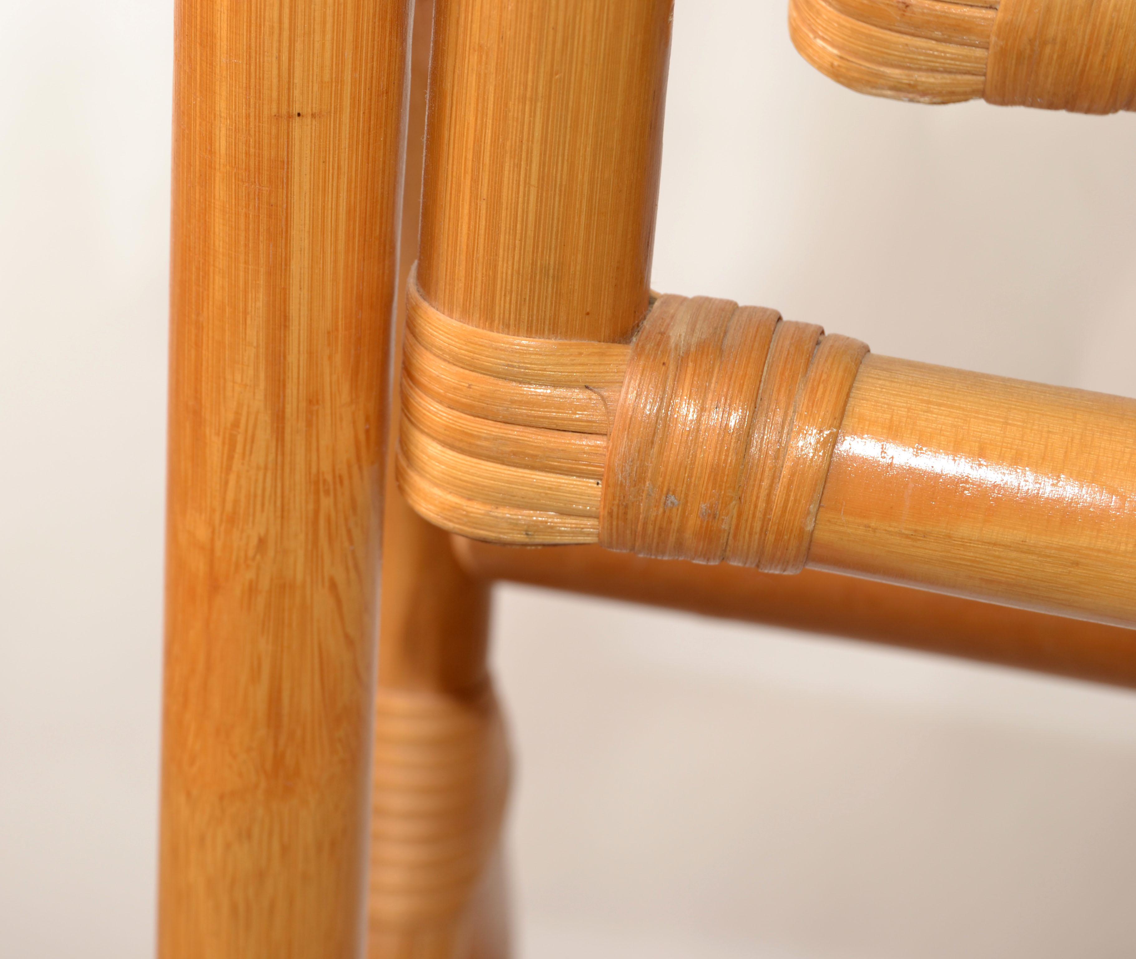 Vintage Sculptural Bent Bamboo Caning Valet Stand Mirror Two Tier Hanging Bars For Sale 4