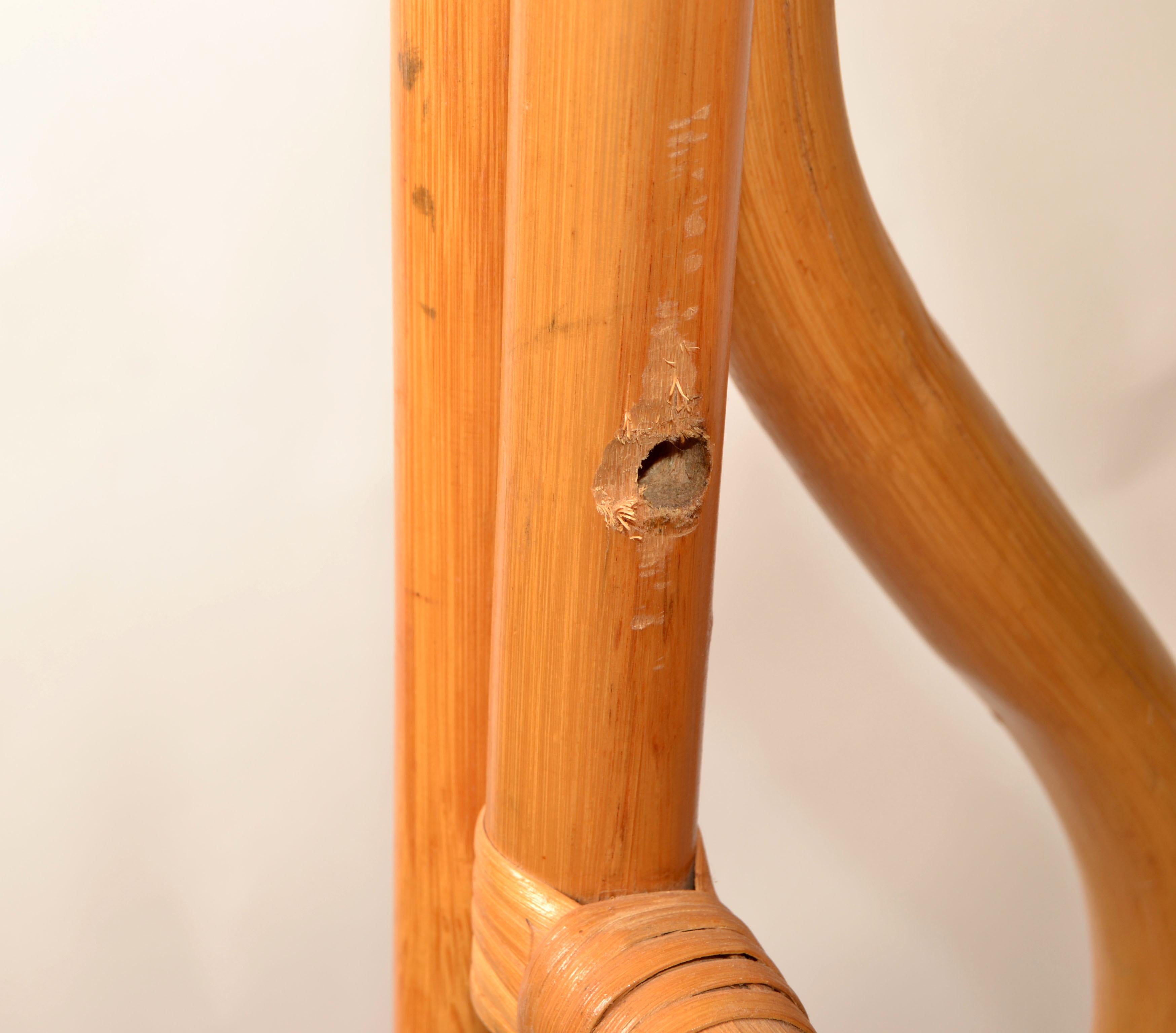 Vintage Sculptural Bent Bamboo Caning Valet Stand Mirror Two Tier Hanging Bars For Sale 8