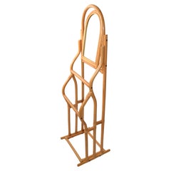 Vintage Sculptural Bent Bamboo Caning Valet Stand Mirror Two Tier Hanging Bars