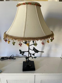 Vintage Sculptural Birds Bronze Lsmp w Shade