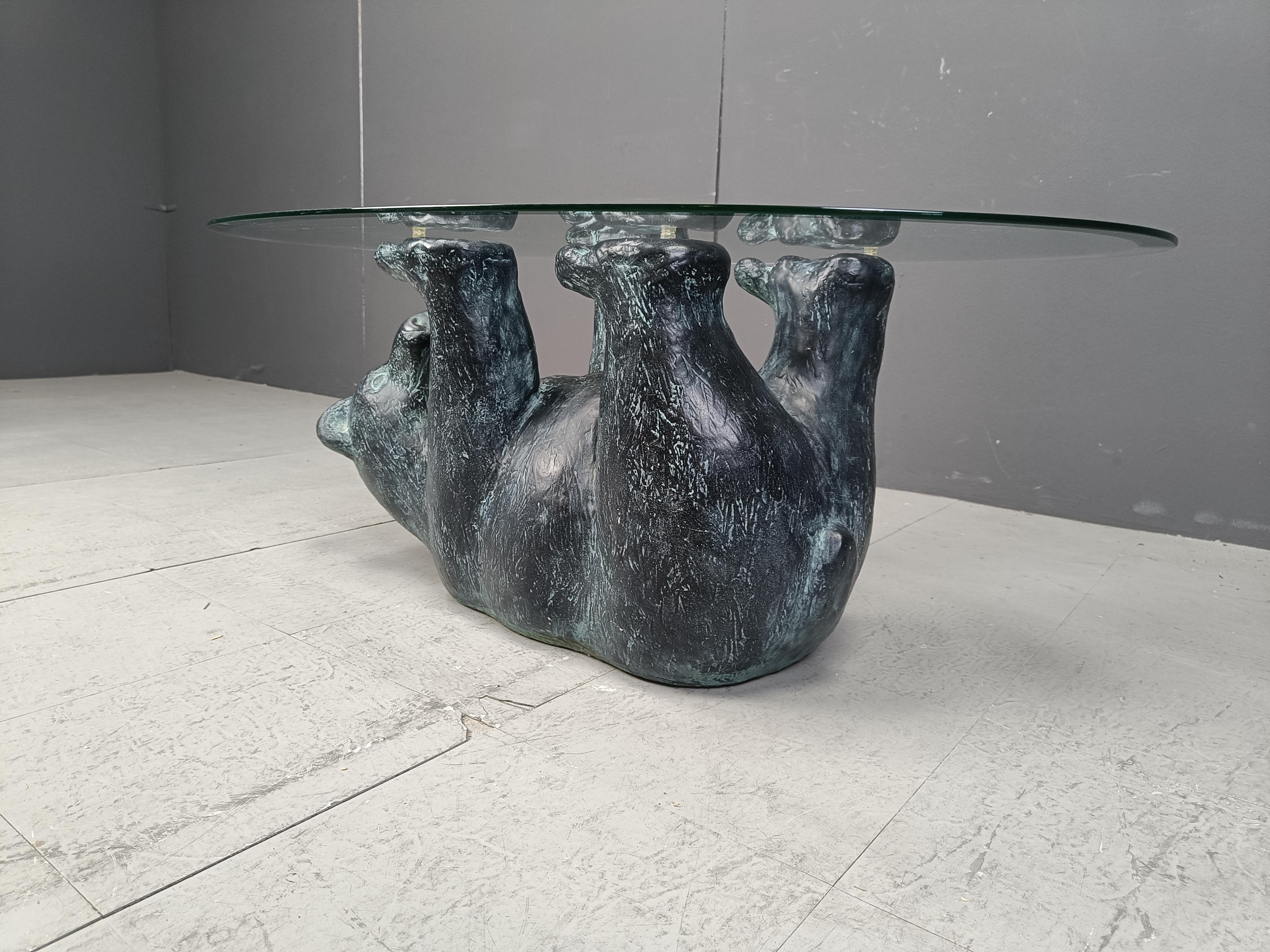 Glass Vintage sculptural black bear coffee table