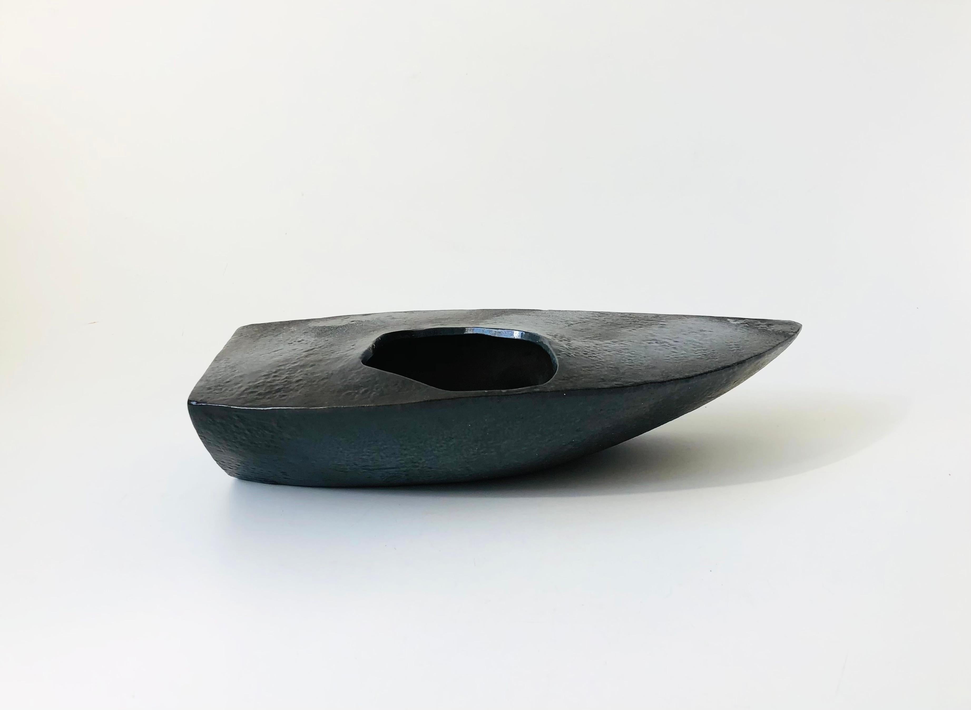 Vintage Sculptural Black Ikebana Pottery Vase For Sale 5