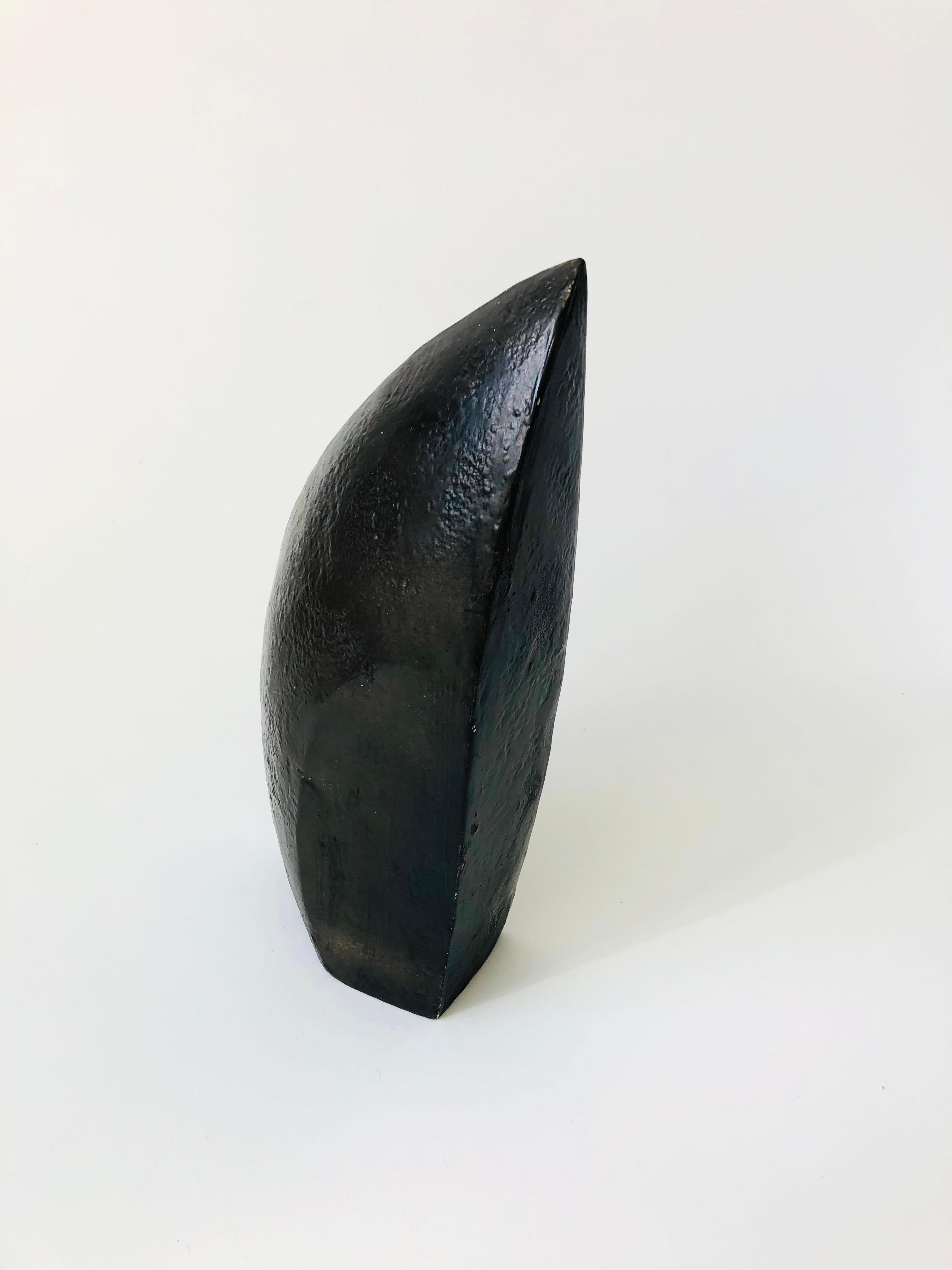 Vintage Sculptural Black Ikebana Pottery Vase For Sale 2