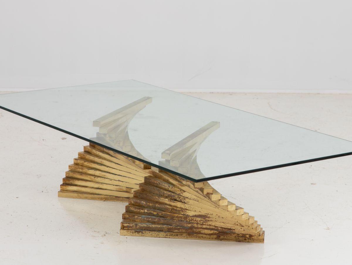 Vintage Sculptural Brass and Glass Coffee Table For Sale 7