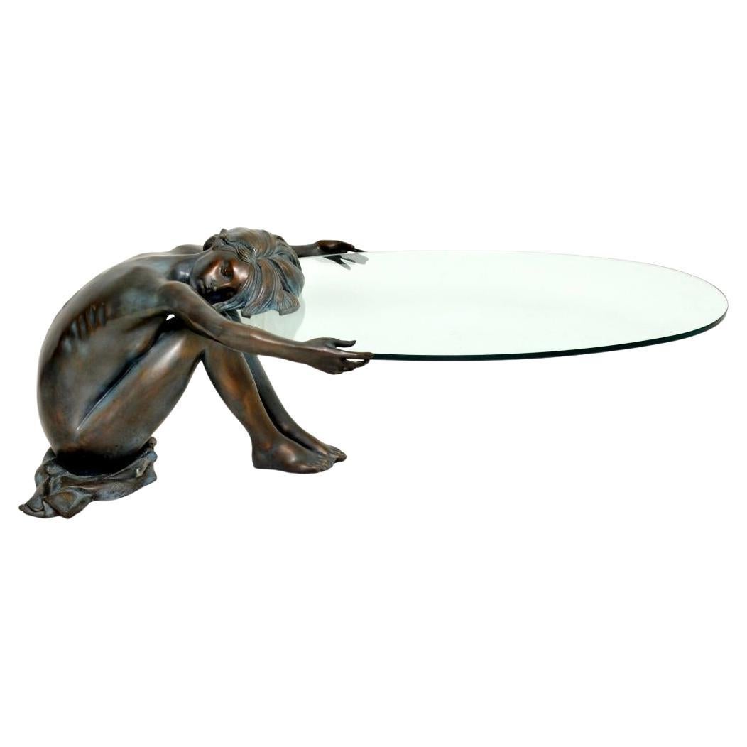 Table basse vintage en bronze sculptural