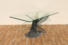 Vintage Sculptural Bronze Fairy Esstisch mit Glasplatte  Figuraler Jugendstil