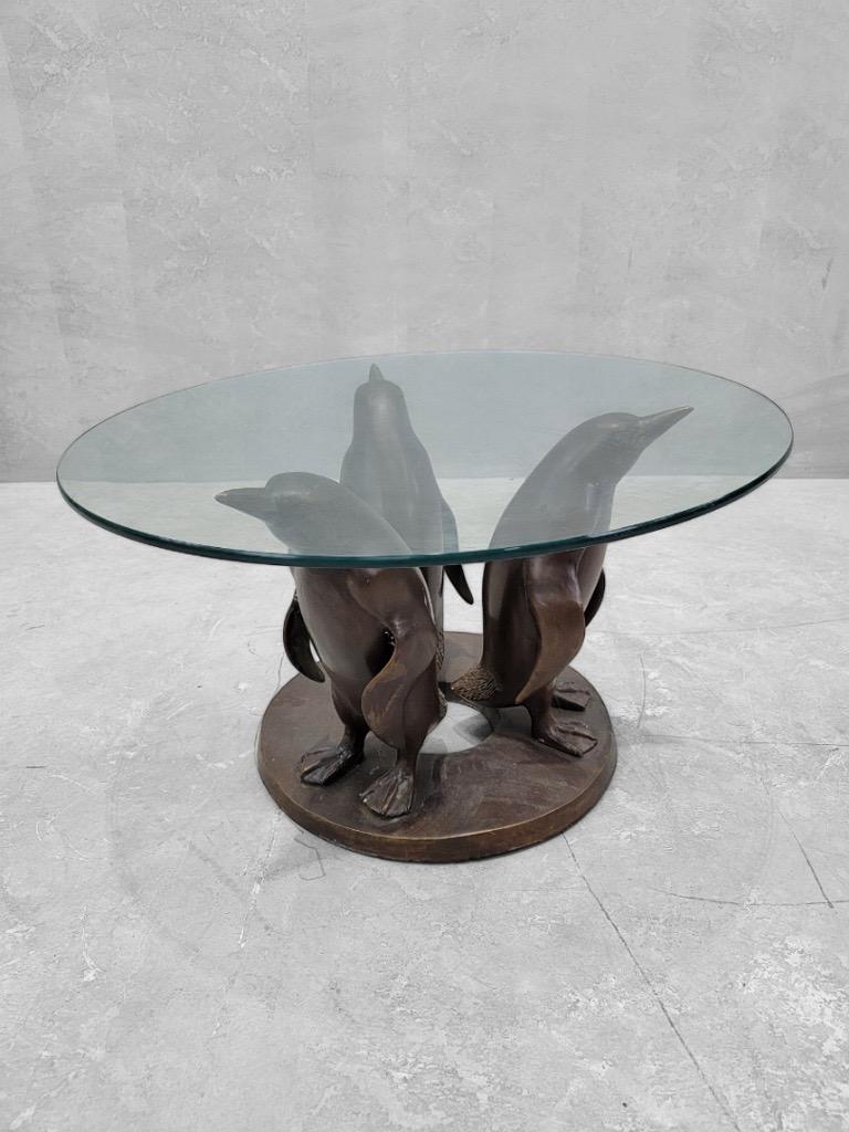 Modern Vintage Sculptural Bronze Penguin Coffee Table by J. D'aste