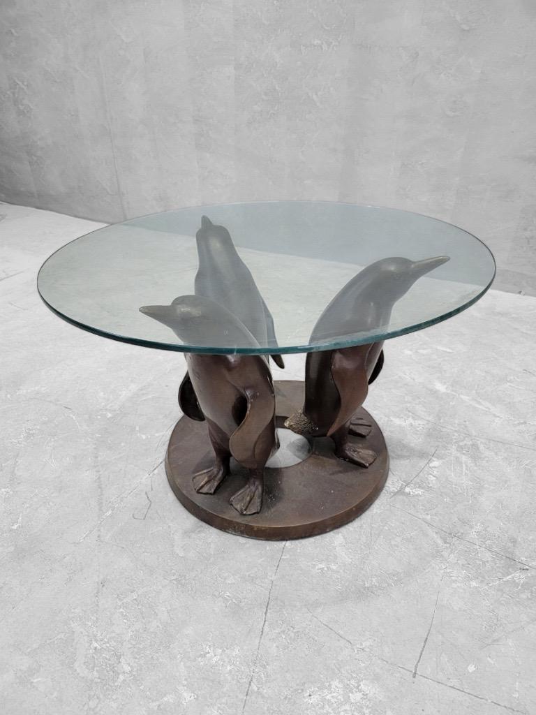 French Vintage Sculptural Bronze Penguin Coffee Table by J. D'aste