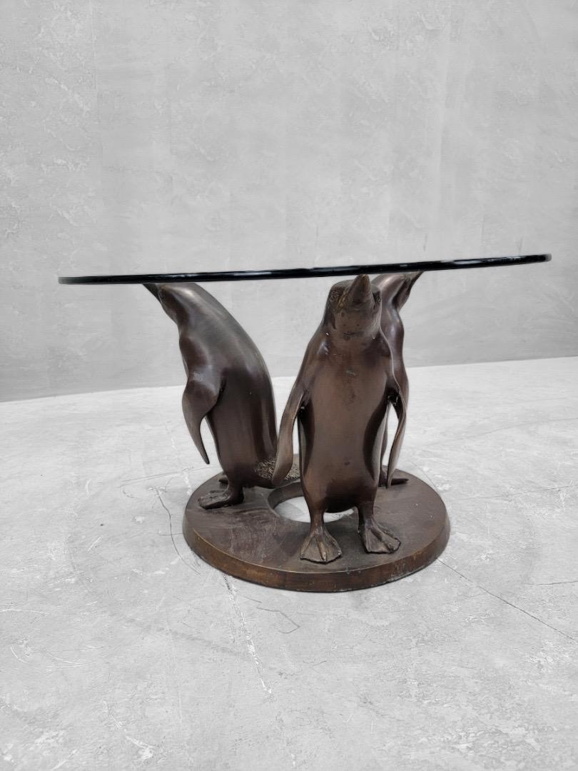 Cast Vintage Sculptural Bronze Penguin Coffee Table by J. D'aste For Sale