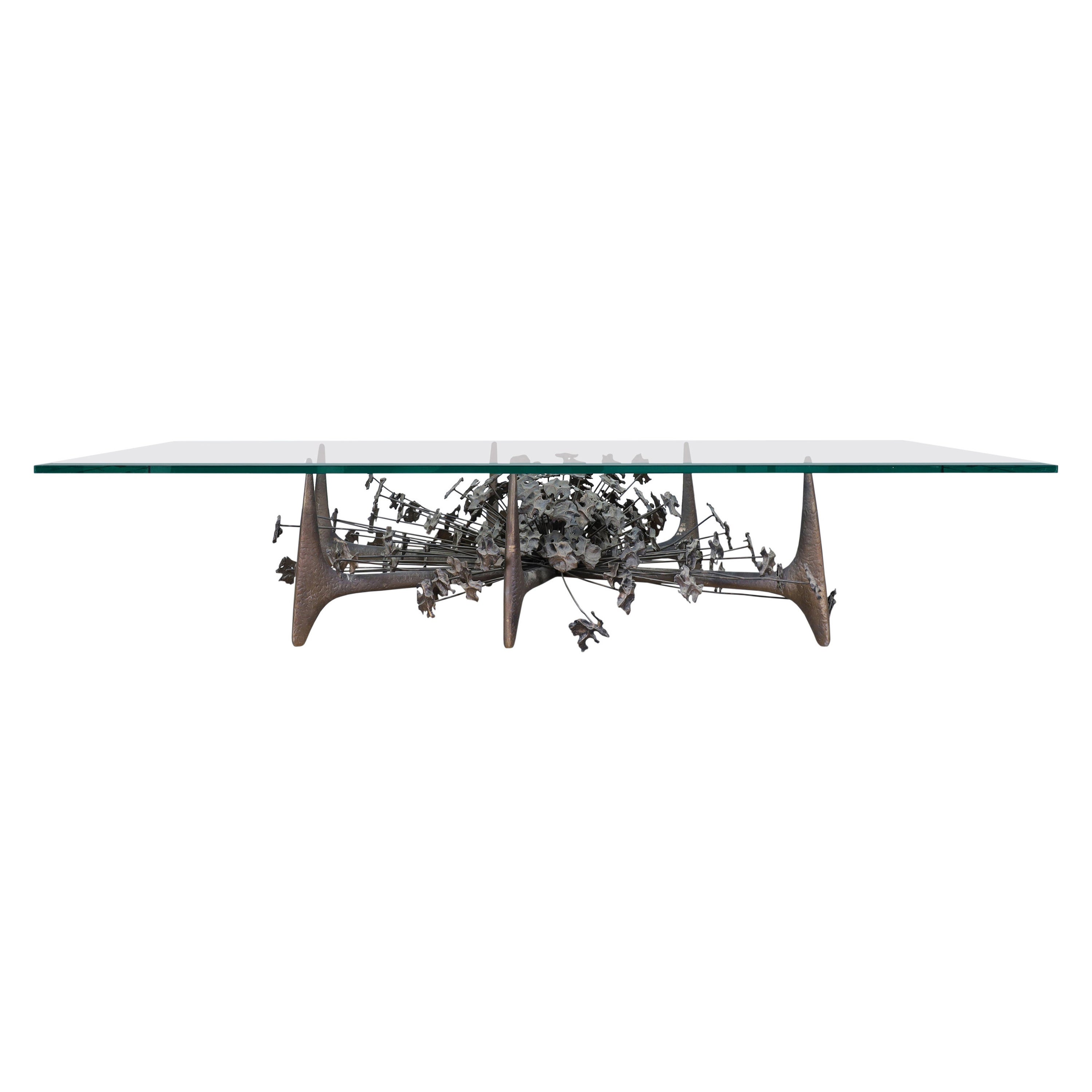 Tavolino scultoreo vintage in bronzo "Starburst" di Daniel Gluck