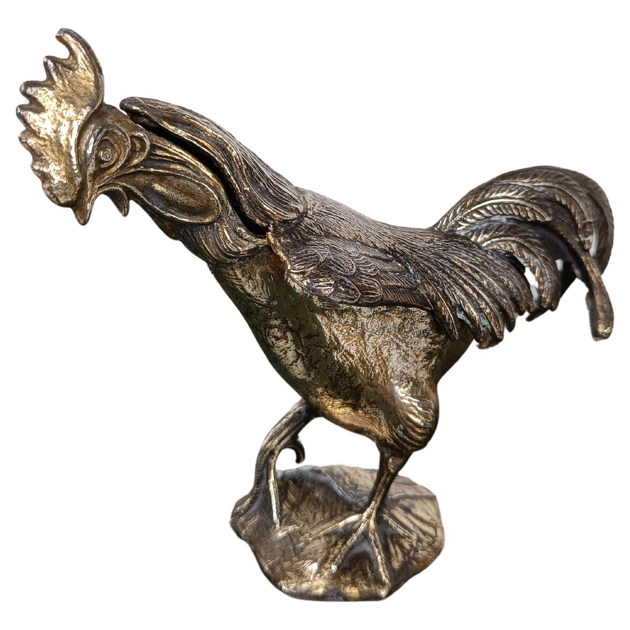 Skulpturaler Aschenbecher aus bronziertem Metall in Form eines Hahns, Italien 1970er Jahre 