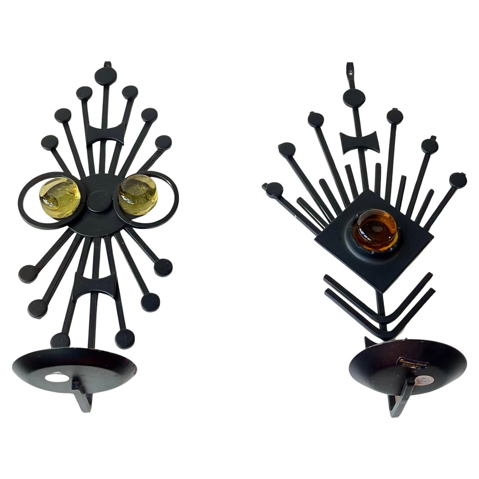 Skulpturale brutalistische Wandkerzenhalter aus Eisen und Glas im Vintage-Stil von Dantoft, 1970er Jahre