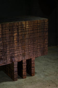 Vintage Sculptural Brutalist Solid Oak Commode by Sergio Vulpe