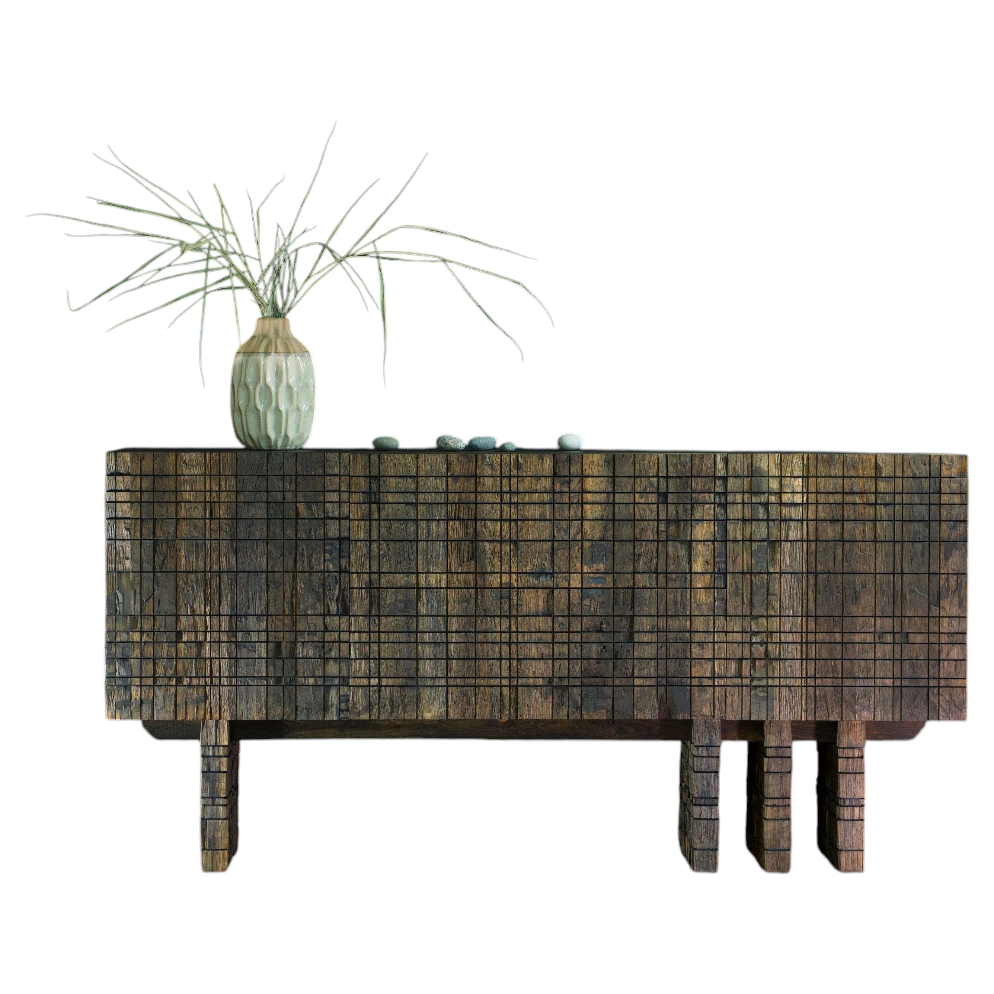 Vintage Sculptural Brutalist Solid Oak Commode by Sergio Vulpe