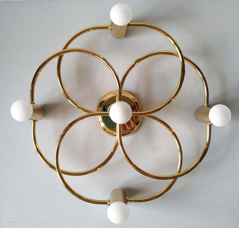 Large sculptural Sciolari style ceiling or wall flush mount by Leola. 
Germany, 1960-1970s.
Shipping without bulbs.